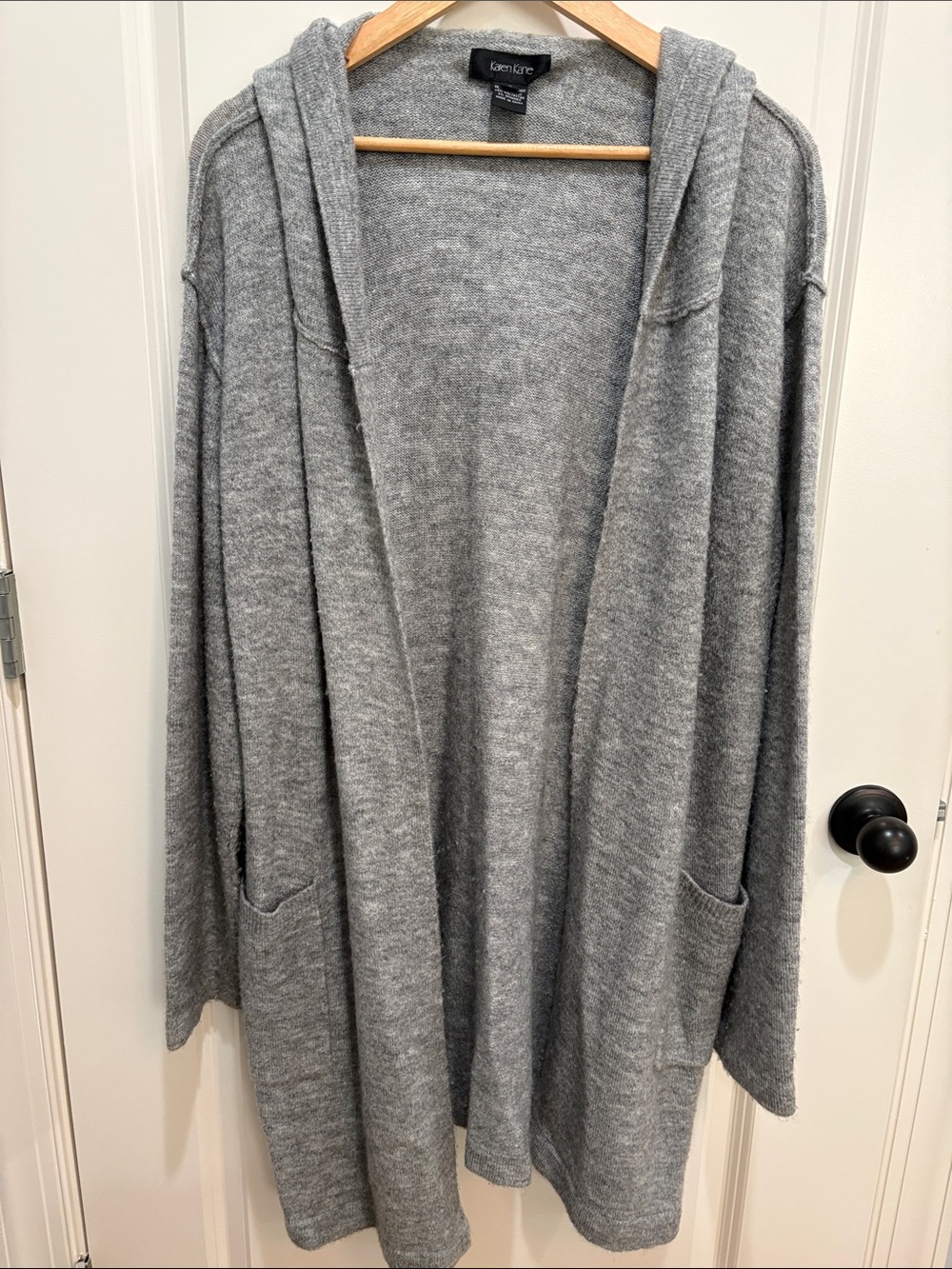 Karen Kane Light Gray Hooded Open Duster Cardigan